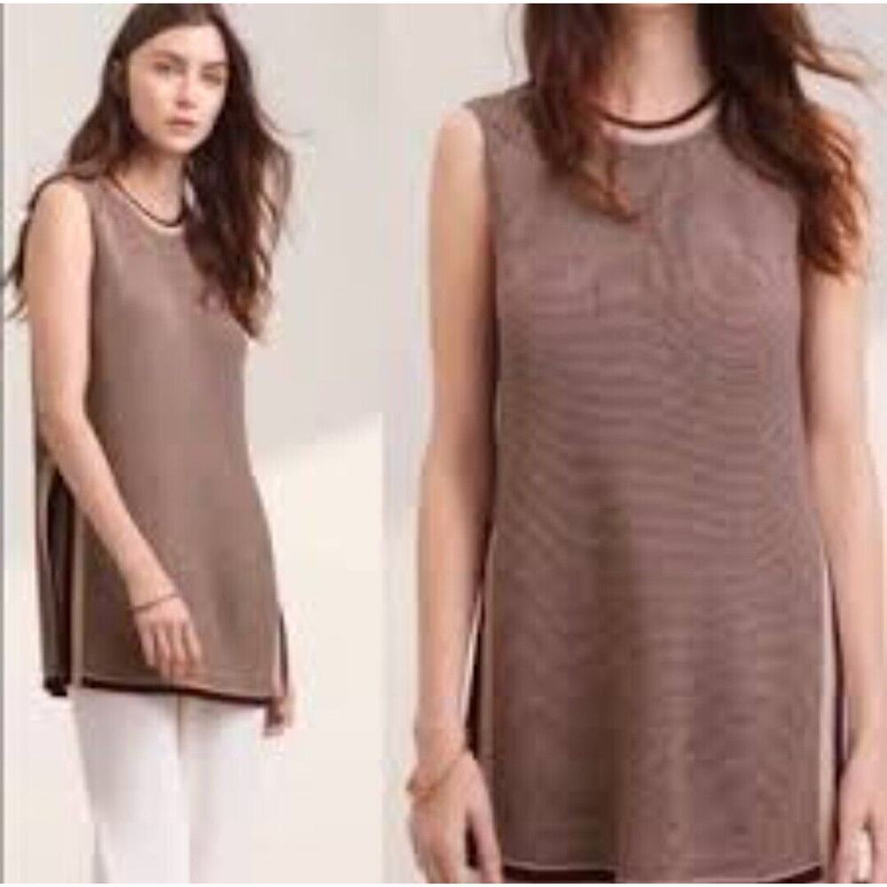 Aritzia Wilfred Sleeveless Tunic Sweater SZ Small Maroon Beige Stripe Side Slit